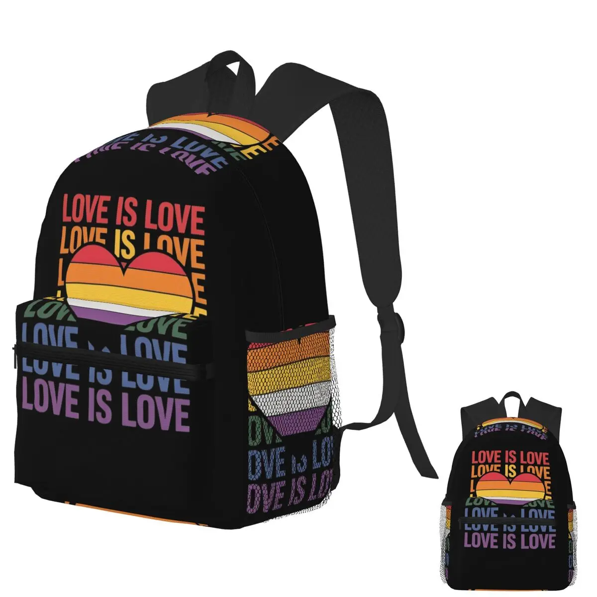 

Небинарное сердце LOVE IS LOVE LGBTQ Pride Яркий дизайн Студенческий рюкзак Школьная сумка Походный дорожный рюкзак Сумка для книг Сумки на плечо