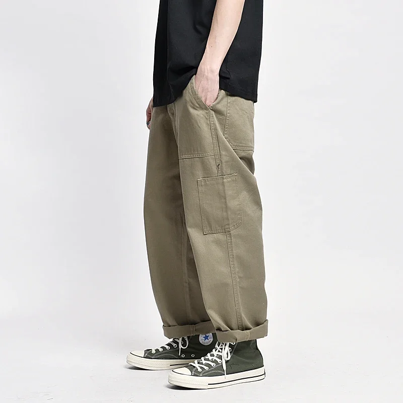 Safari Style! Multi-pocket Cargo Trousers Men Loose Straight Casual Baggy Pants Mens Work Canvas Pants