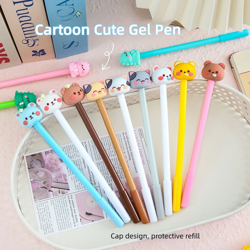 10Pcs/Lot Cute Cartoon Bear Cat Dinosours Gel Pens Kawaii Animal Black Ink Writing Pencil Kids School Office Supplies Gifts view 2