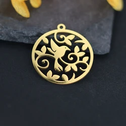 3PCS Exquisite Filigree Flying Bird Leaf Round Hollow Charms Necklace Earrings Jewelry Making Stainless Steel Pendant diy Metal