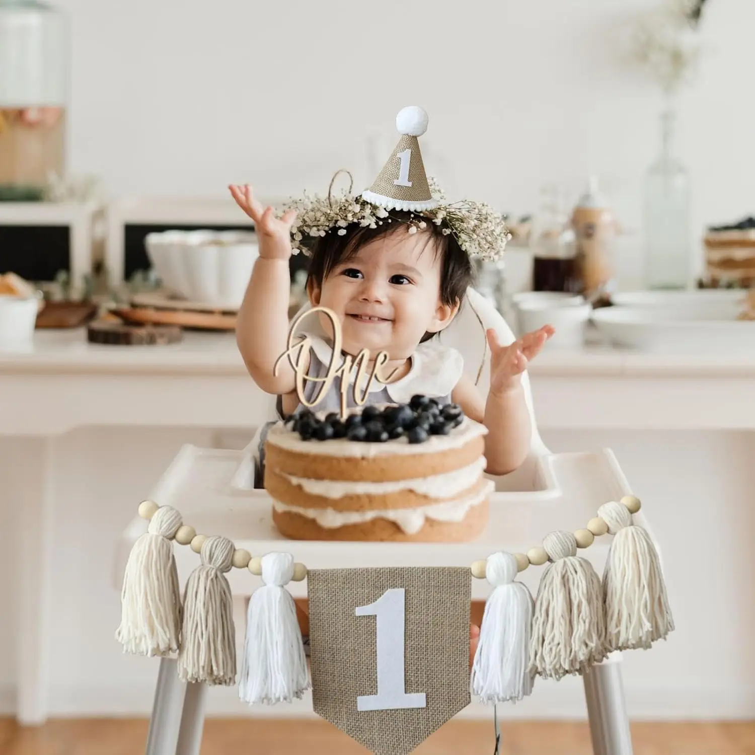 Geburtstags-Hochstuhl-Banner, handgefertigt, Boho-Geburtstagskegel, neutrale 1. Geburtstagsparty-Dekoration für Babys, Jungen und Mädchen