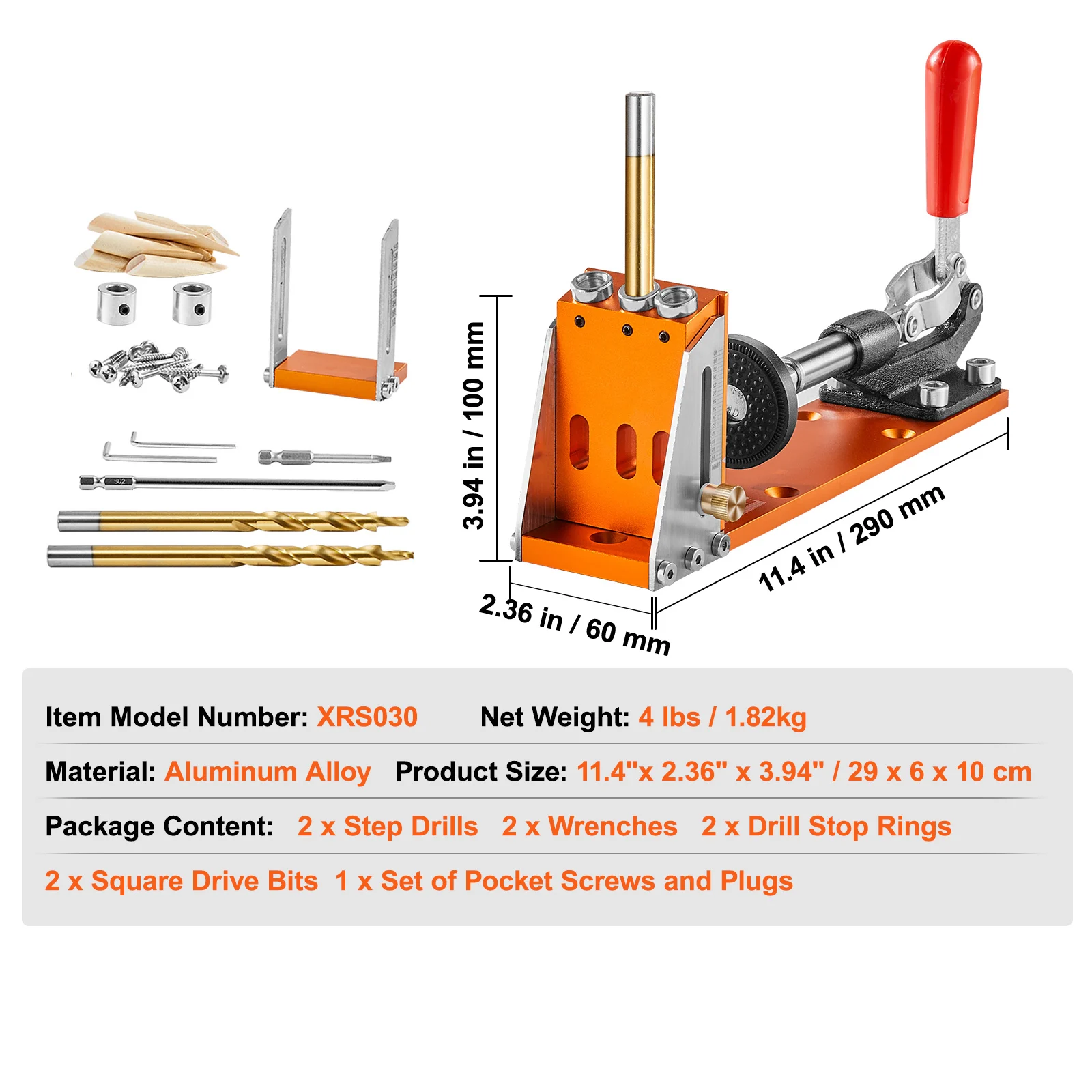 SucceBuy Pocket Hole Jig Kit Verstelbaar en eenvoudig te gebruiken Pocket Hole Jig-systeem met trapvormige boren, sleutels, boorstopringen