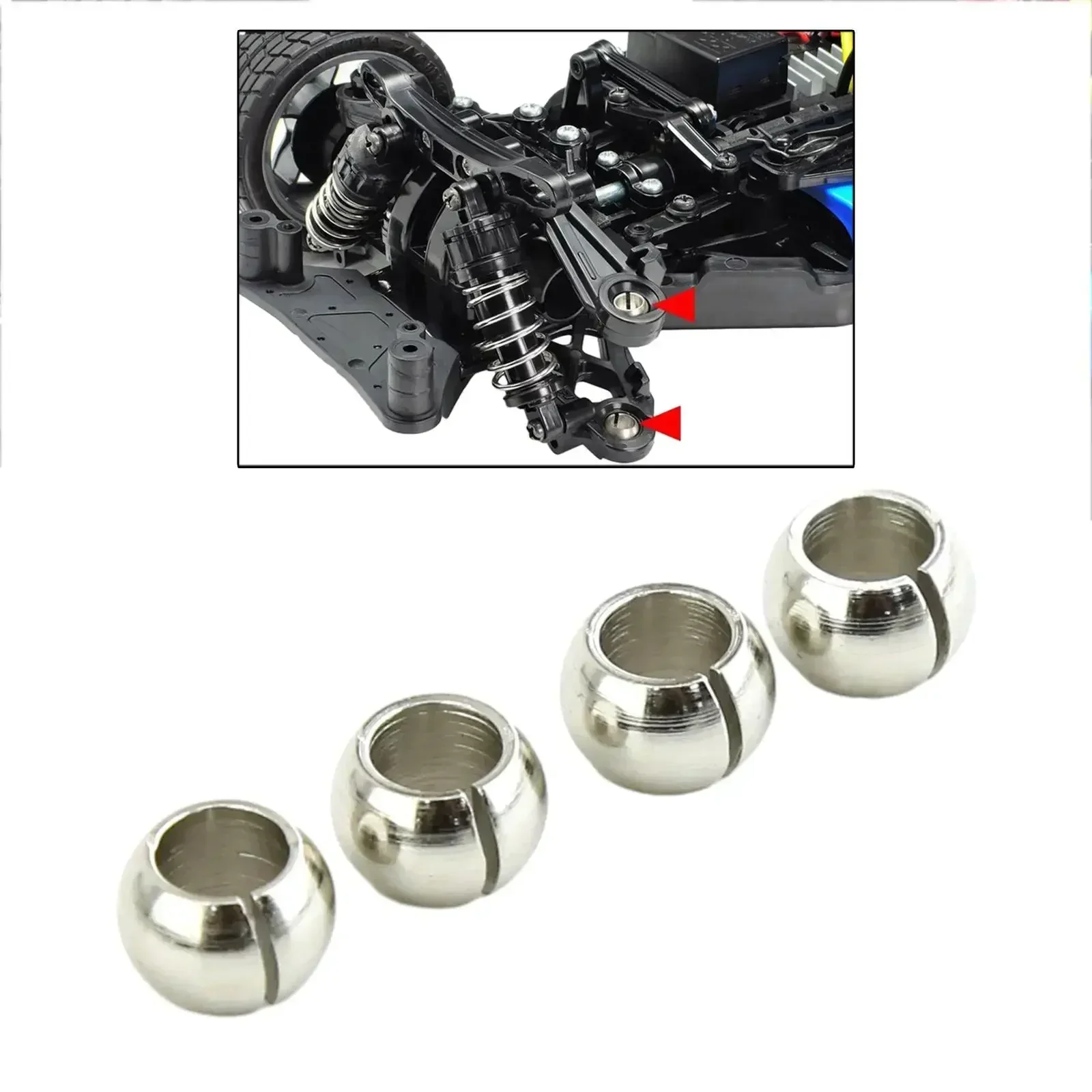 Pieza RC, 4 Uds., bola de suspensión de baja fricción de Metal 54559 para Tamiya TT02 1/10 RC, piezas de mejora de coche, accesorios