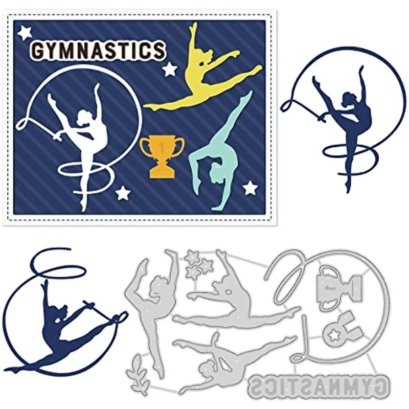 5.3x3inch Gymnastics Metal Cutting Dies, Ribbons, Trophies, Stars Embossing Stencil Template for DIY Crafts Scrapbook