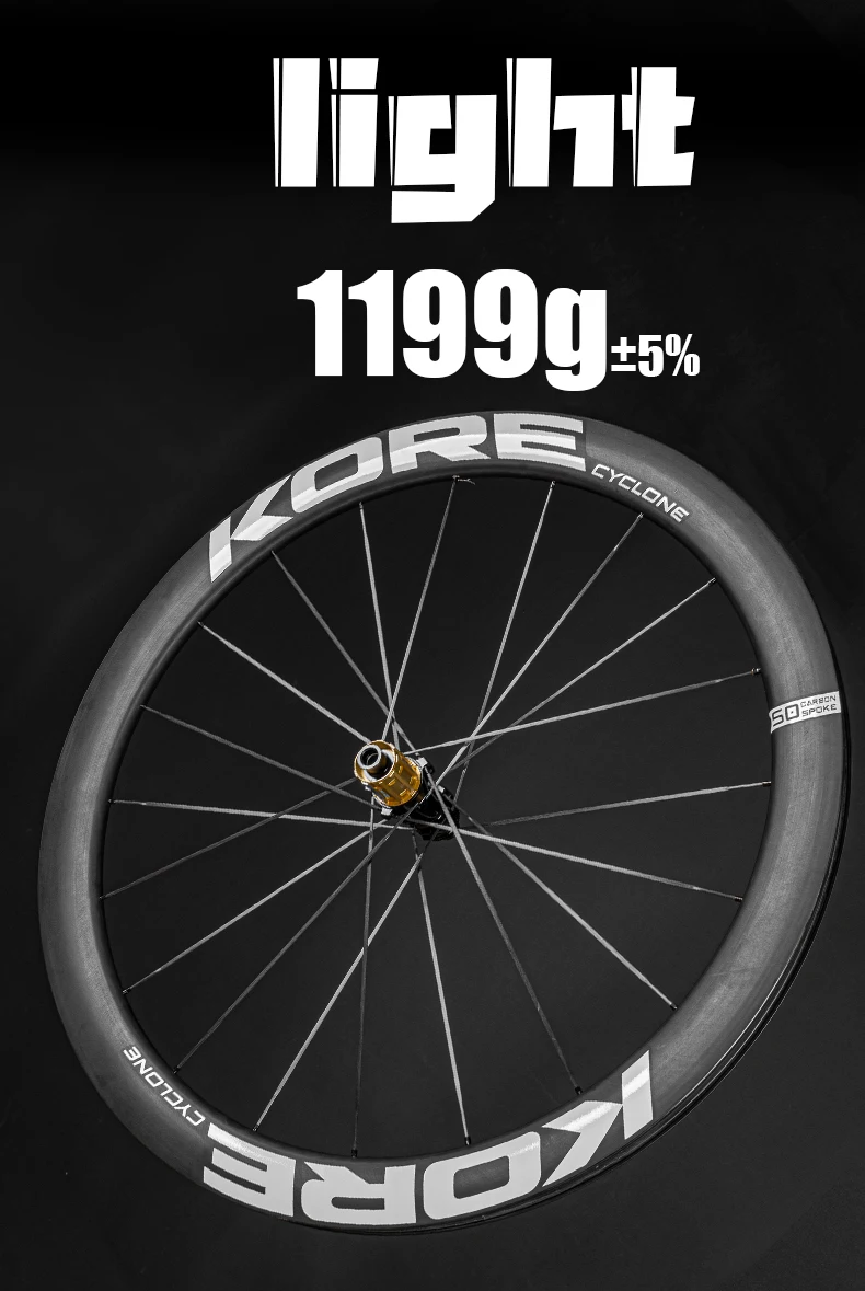 KORE CYCLONE Carbon-Speichenlaufradsatz-50mm-T1000 Carbon-Felgen 36T/60T Ratchet-Nabe XDR/HG 700C Design für ultraleichte Straßenrennen – Detail 11
