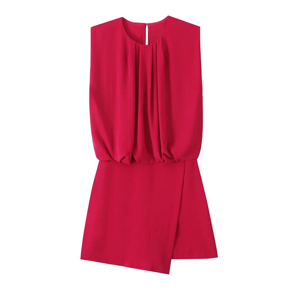 

PB&ZA2025 Stylish Elegant Sophisticated Eye - catching Modern Chic Sleeveless Red Pleated - bodice Asymmetric Hem Dress