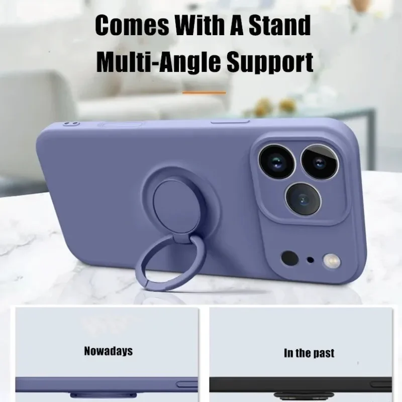 Liquid Silicone Ring Stand Magnetic Phone Case for iPhone 12 13 Mini 14 15 16 17 18 Pro Max Plus Soft Bumper Protective Case view 4