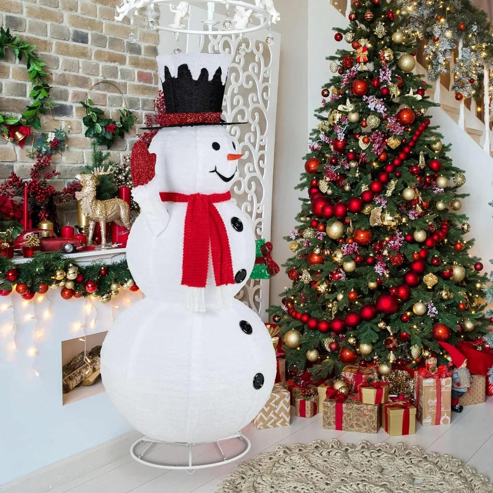 Christmas Festive Snowman 3D Super Large6FT Suede Fabric LED Light for Christmas Decorations Indoor Outdoor Yard Garden D