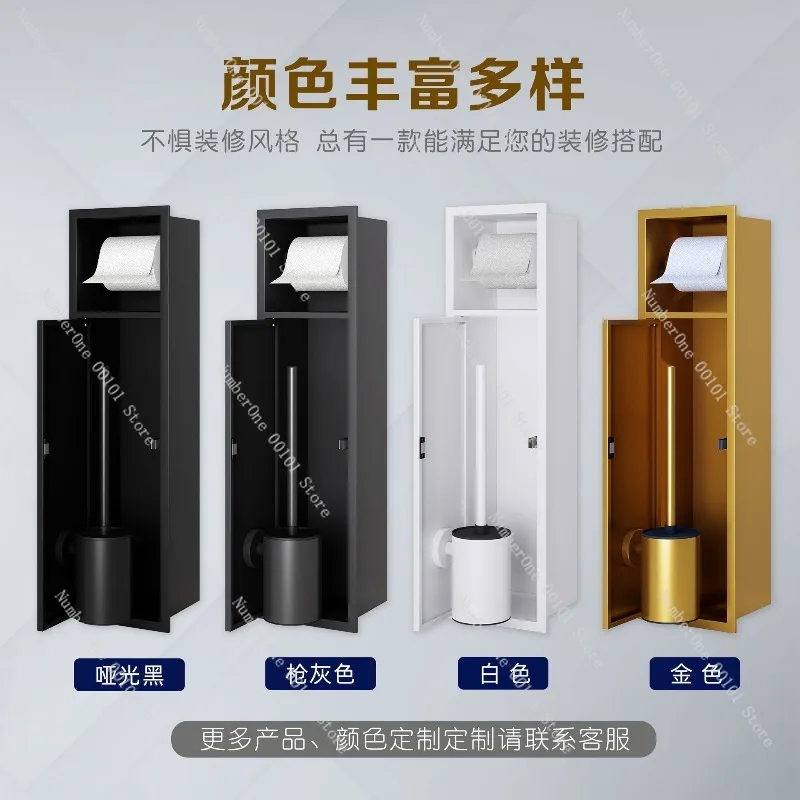 Premium 304 Stainless Steel Recessed Toilet Brush Holder with Door Hidden Bathroom Niche Concealed Tissue Paper Box Wall Mounted view 5