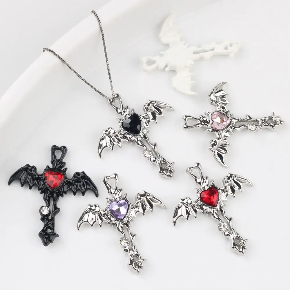 10pcs/lot 30*34MM Zinc Alloy Heart Rhinestone Inlaid Cross Pendant Charms DIY Necklace Bracelet Earrings Accessories