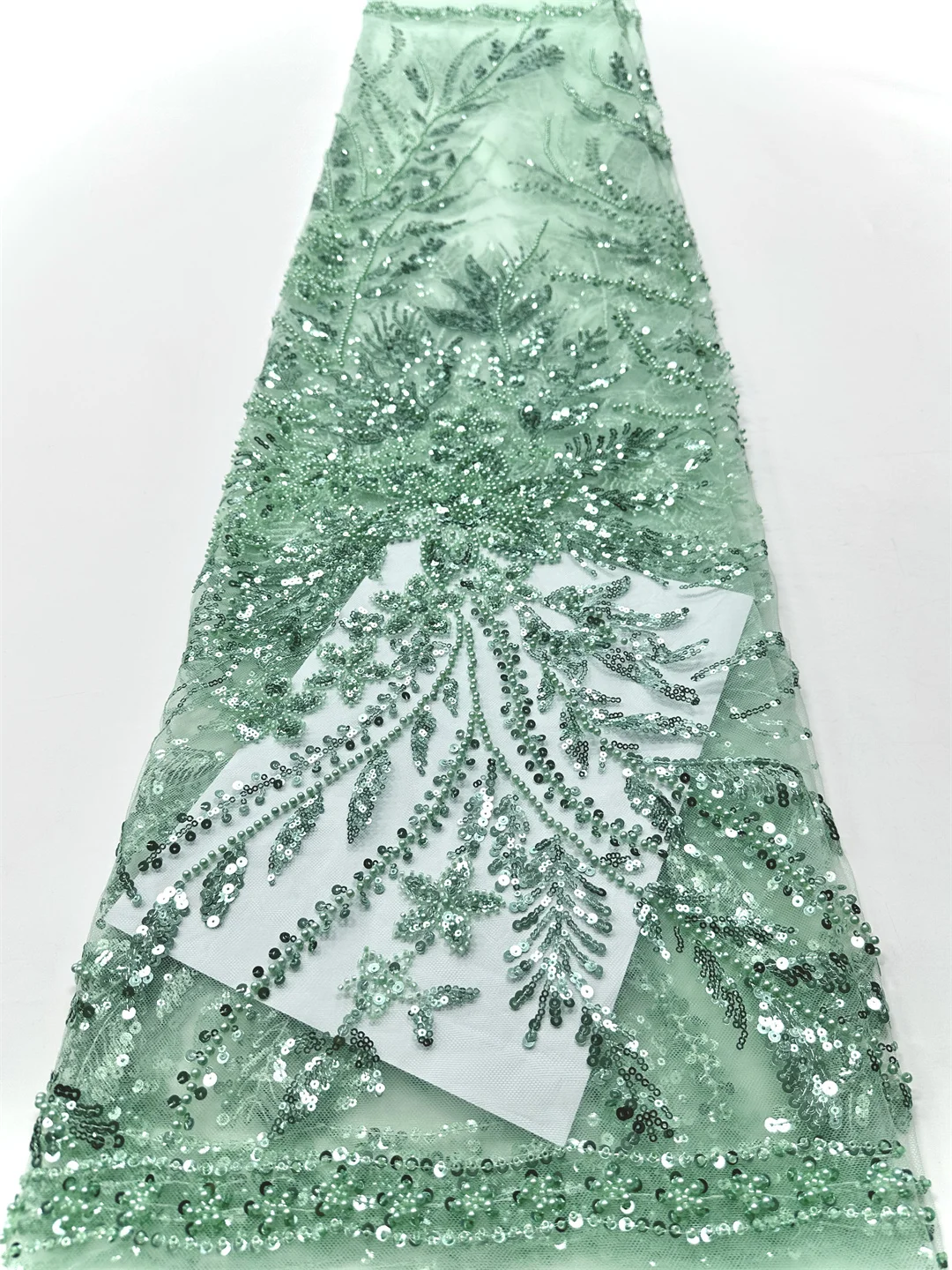 

New Hot Luxury African Sequins Lace Fabrics High Quality Beaded Embroidery French Nigerian Tulle Lace Fabric For Wedding Party