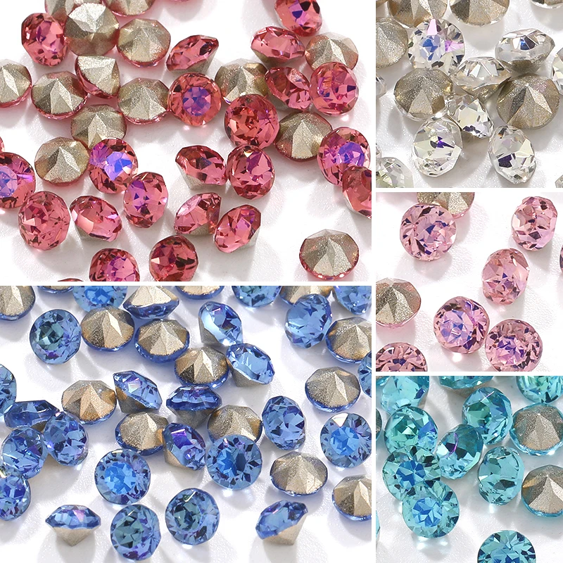 4/6/8/mm Round Rhinestones Diamond Glass Crystals Glitter Decorations Pointed Jewelry Making Glue On Nails Art DIY Accessories