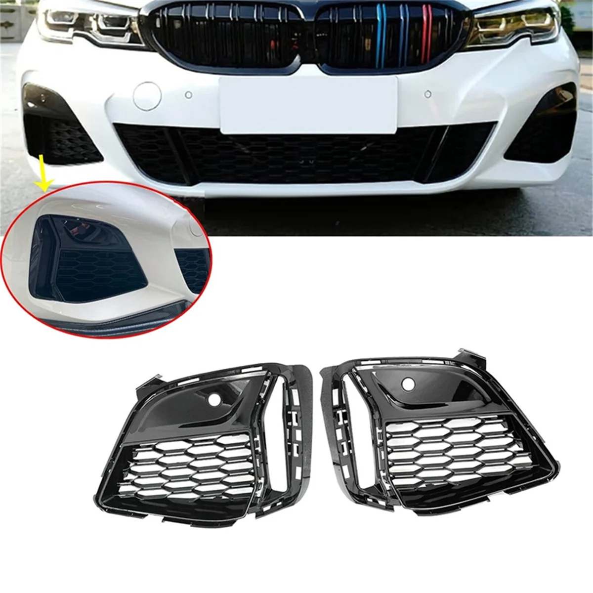 Front Fog Lamp Grille Trim for BMW 3 Series G20 G21 G28 M340I 19-22,B