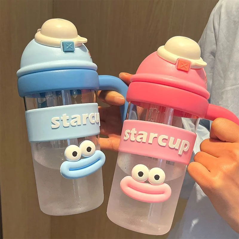 

Cute water cup, large capacity handle, straw plastic, summer children's Instagram style, modern and minimalist water bottle
