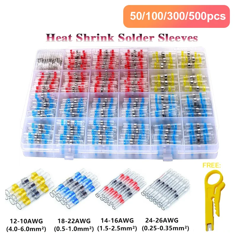 

50/100/250PCS Mixed Heat Shrink Connect Terminals Waterproof Solder Sleeve Tube Electrical Wire Insulated Splice Connectors Kit