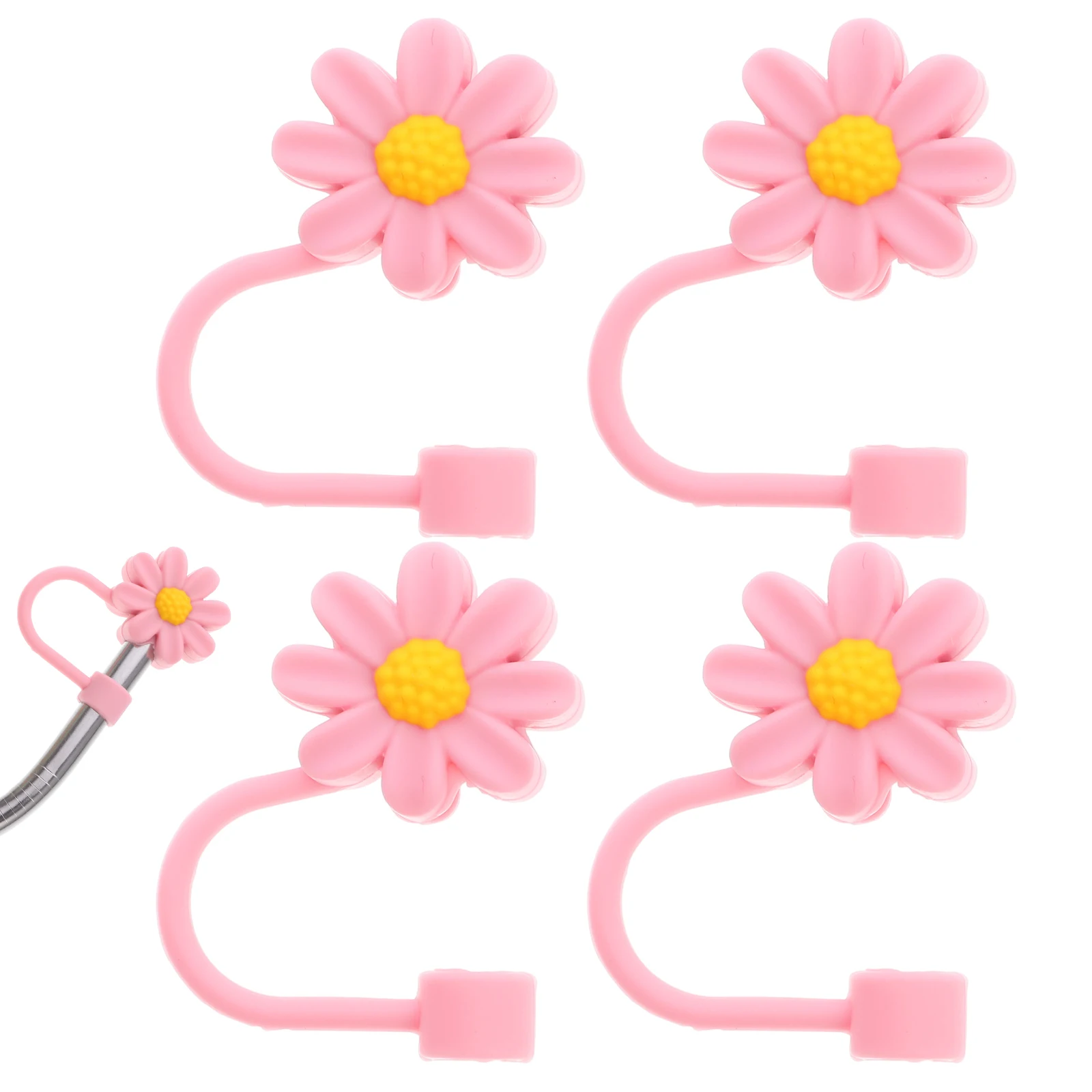 

4pcs Dust-proof Reusable Silicone Straw Covers 8mm Pink Yellow Tips Portable Toppers for Straws Protective Caps