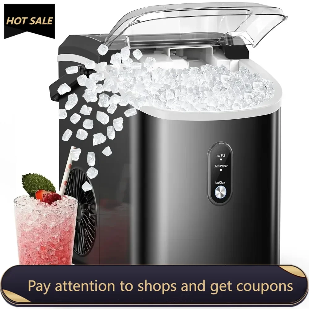 Nugget Ice Makers Countertop, Pebble Ice Maker Machine with Soft Chewable Ice, 34Lbs/24H, Self-Cleaning, One-Click Operation