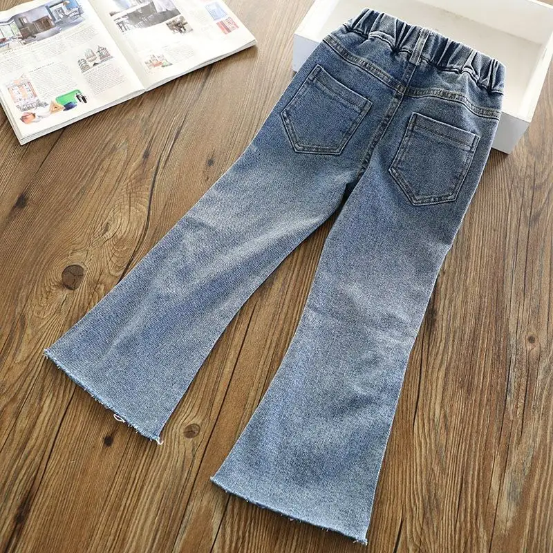 3-12Y Girls Jeans Spring and Autumn 2024 New Korean Children's Edition Western Flare Pants Girls' Spring Pants