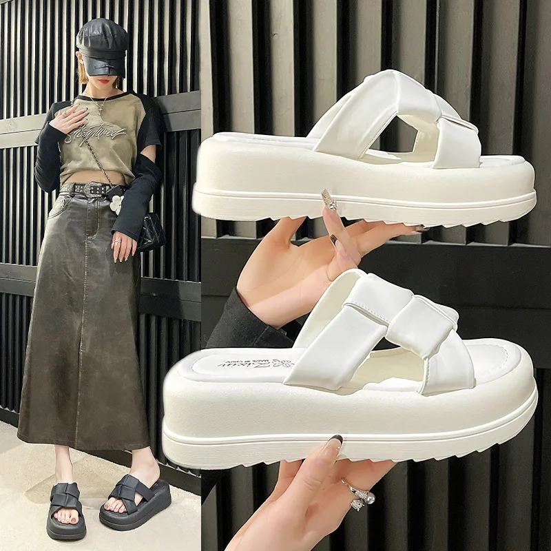 Fashion Women's Sandals 2024 Indoor Beach Elegant Woman Espadrilles Rope Platform Heels Slippers Korean Fluffy Summer Home