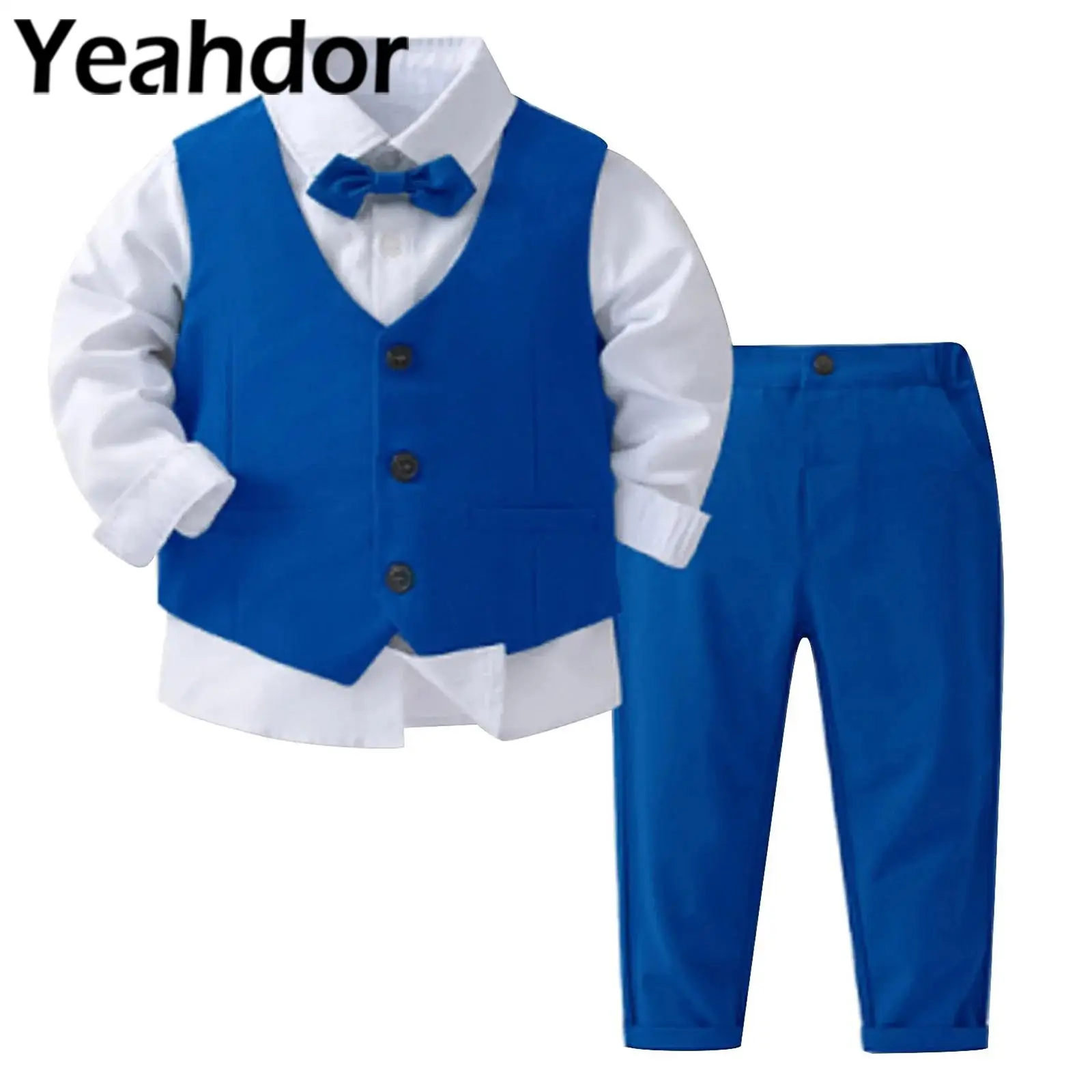 Peuter Jongens Formele Outfit Shirt Met Lange Mouwen En Strik Vest Broek Kids Gentleman Pak Voor Jongen Bruiloftsfeest Banketten Doop