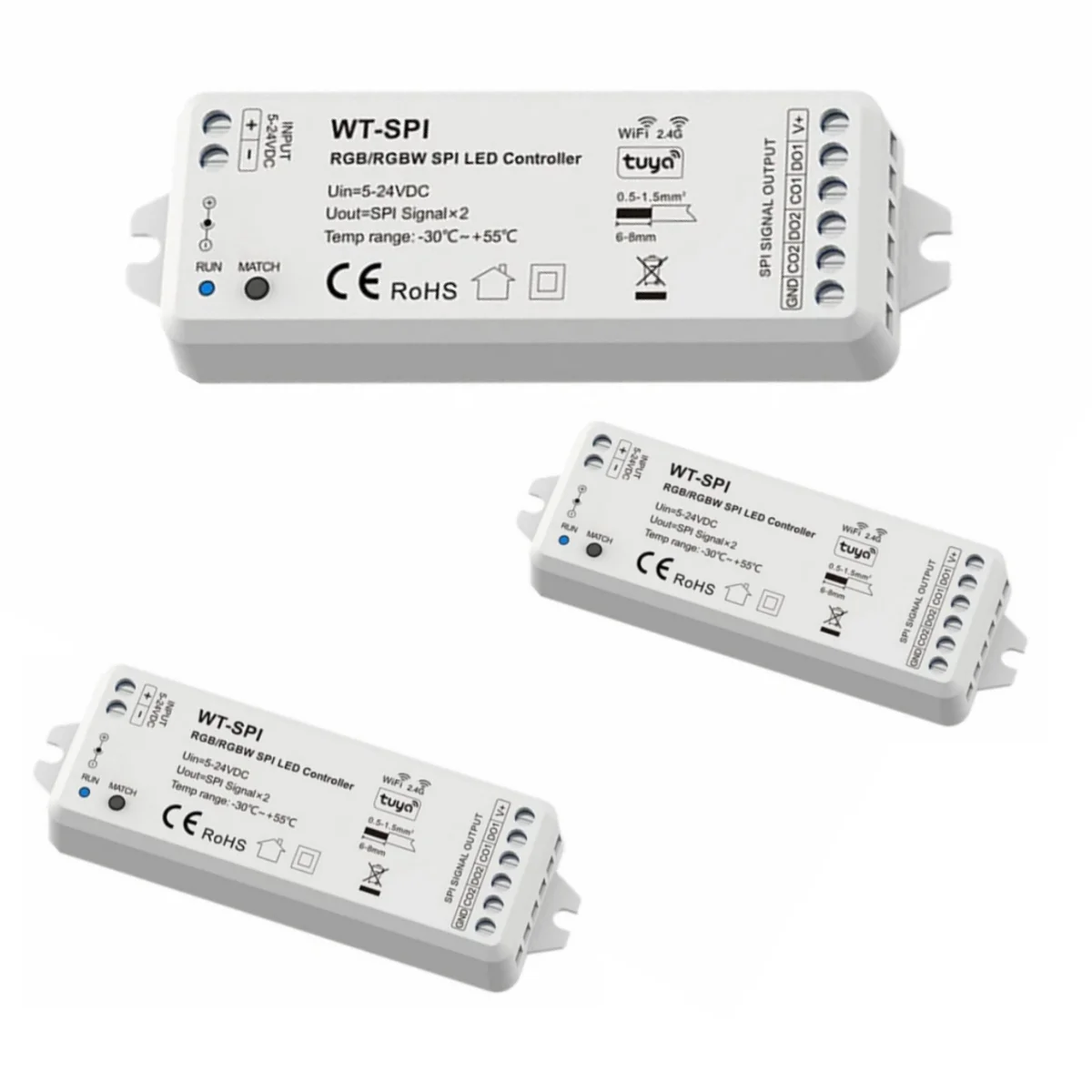 

WT-SPI Tuya 5V-24VDC 2.4G RF SPI LED Wifi Controller WT-SPI For WS2811 WS2812 WS2815 UCS1903 Pixel GS8208 RGB LED Strip Lights