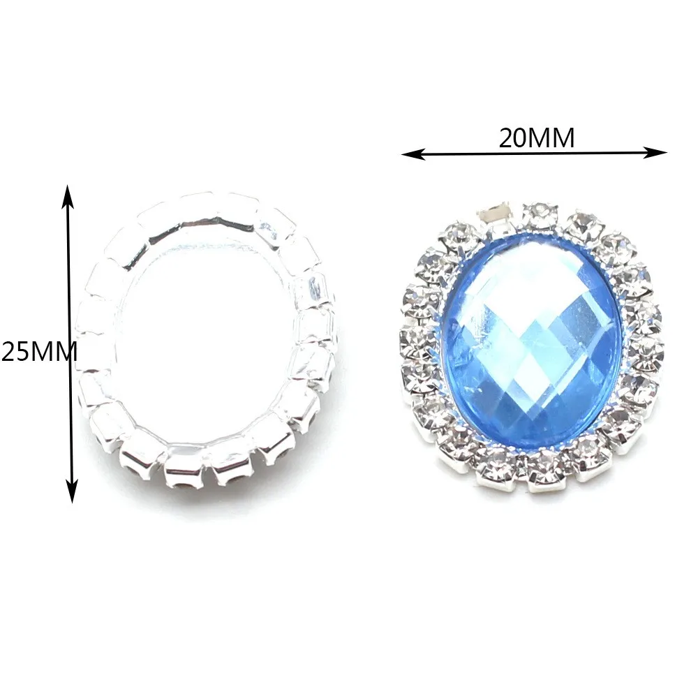 10Pcs20*25MM oval metal shining rhinestone decoration button DIY wedding dress hair decoration invitation decoration accessories