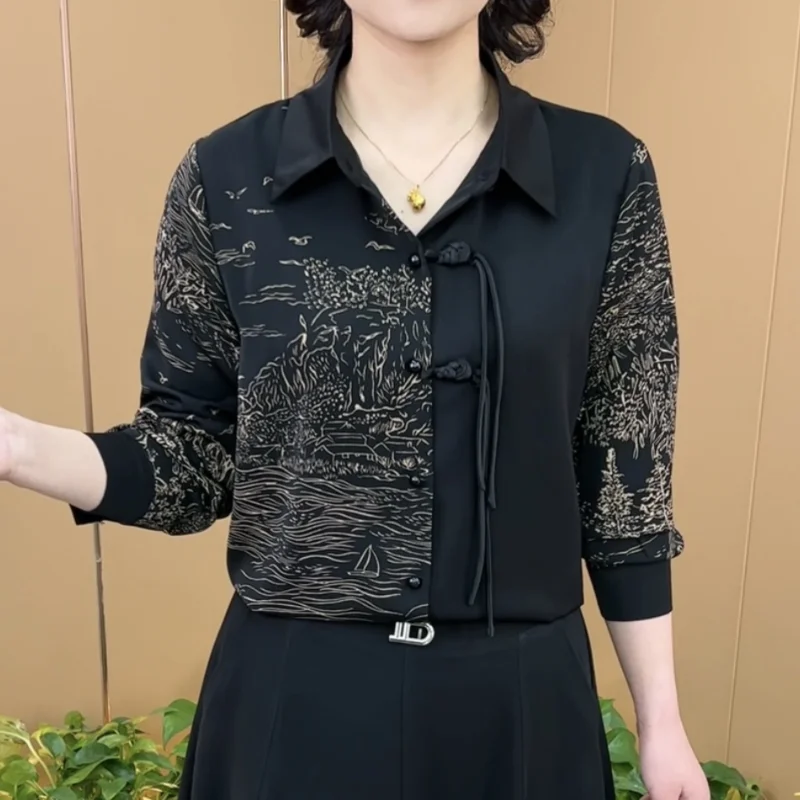 

Fashion Shirt New Long-sleeved Women's Printed Fashionable Slim Shirt Mother Dress Fashionable Top