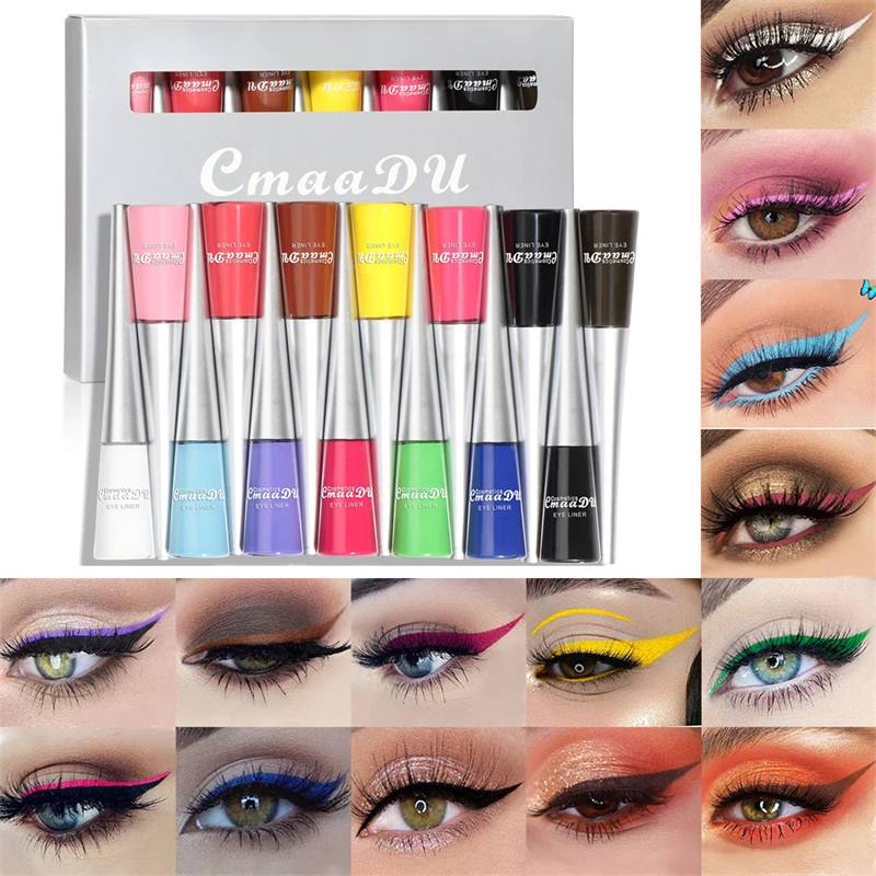 14 Colors/ Set Neon Liquid Eyeliner Pencil Waterproof Colorful Blue Green Yellow White Eye Liner Pen Women Makeup Eyes Cosmetics