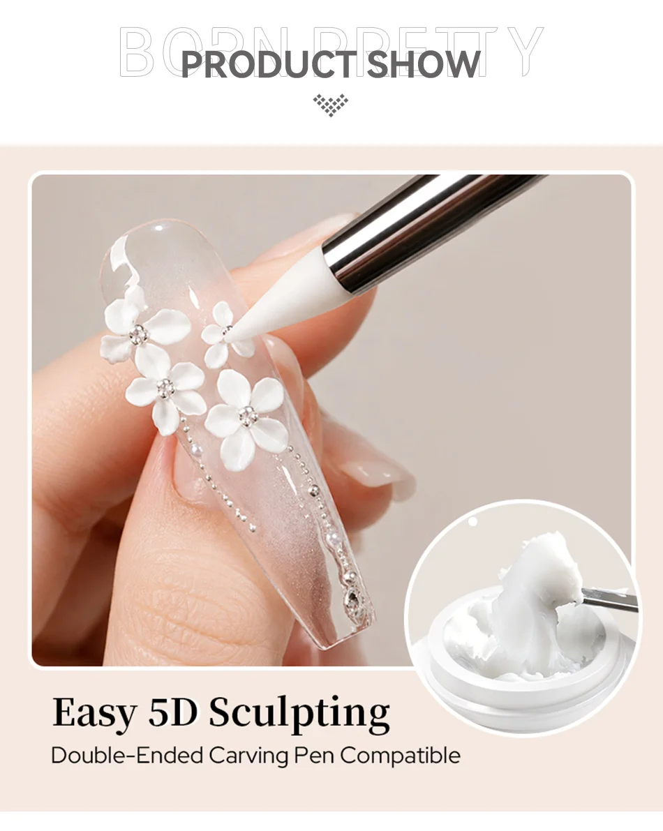 BORN PRETTY 5ml Weißes 5D Modelliergel Klar Perlweiß Nicht-Klebend Anti-Absacken Hohe Plastizität Für Nagelmodellierung Schnitzerei DIY – Detail 2