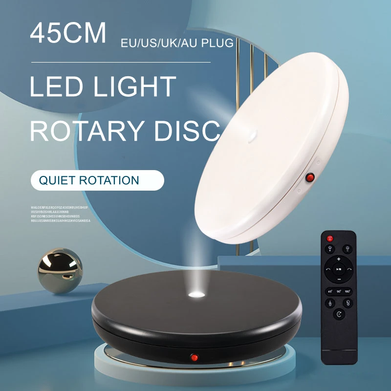 45cm Remote Control Turntable LED Light Electric Rotary Disc 100KG Load Live Broadcast Photography Exhibition Table 360° Mute