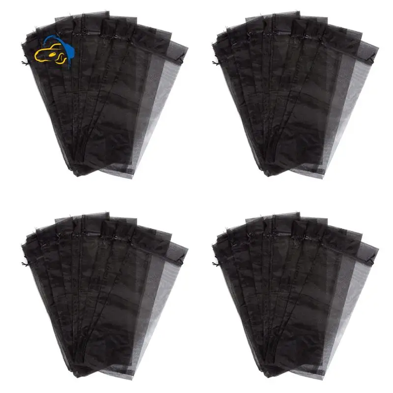 aef4-120-個ブラックオーガンザワインボトルバッグ、シアーメッシュボトルギフトポーチワインカバードレス巾着付きハロウィン用