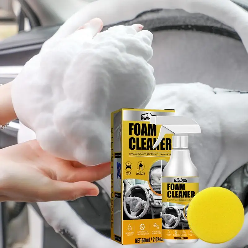 Multipurpose Foam Cleaner for Car Seat ​Steering Wheel Rinse-Free Car Interior Home Foam Cleaner Foam Spray with Sponge 60ml