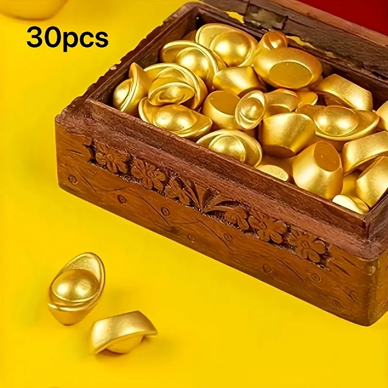 30pcs Super mini Sand Golden Alloy Golden Ingots, Solid Metal Mini Fortune Coins, Good Luck Wealth Decor