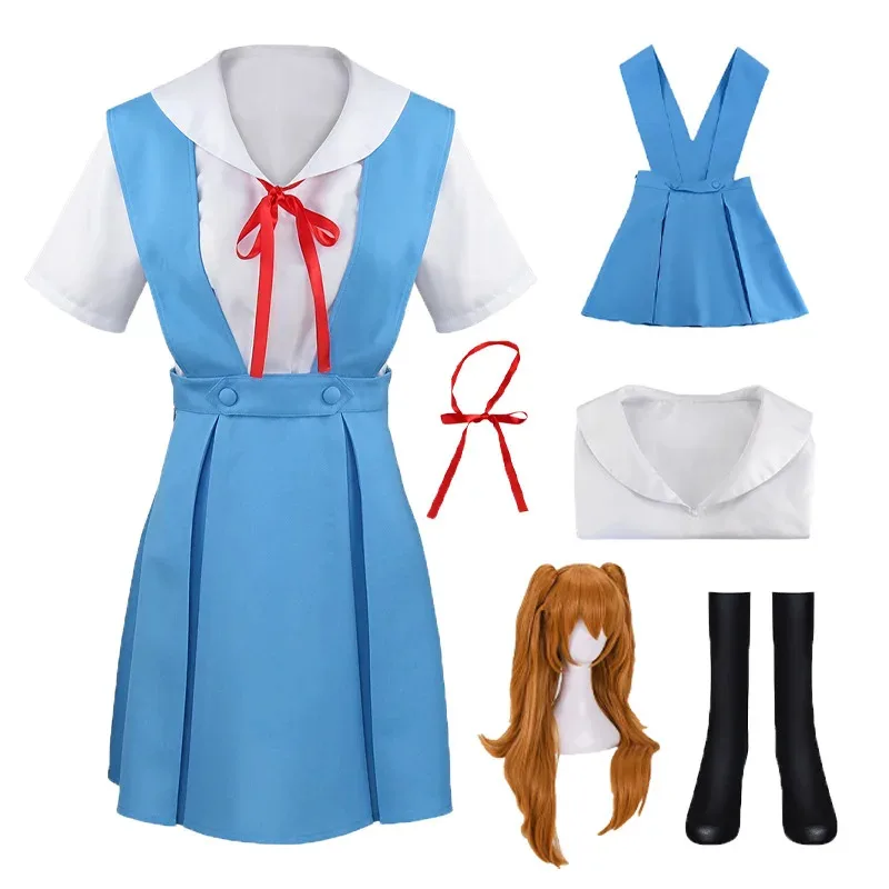 

Anime Ayanami Rei Cosplay Costume Asuka Langley Sohryu School Uniform Dress Socks Outfits Comic Con Halloween Costumes for Women