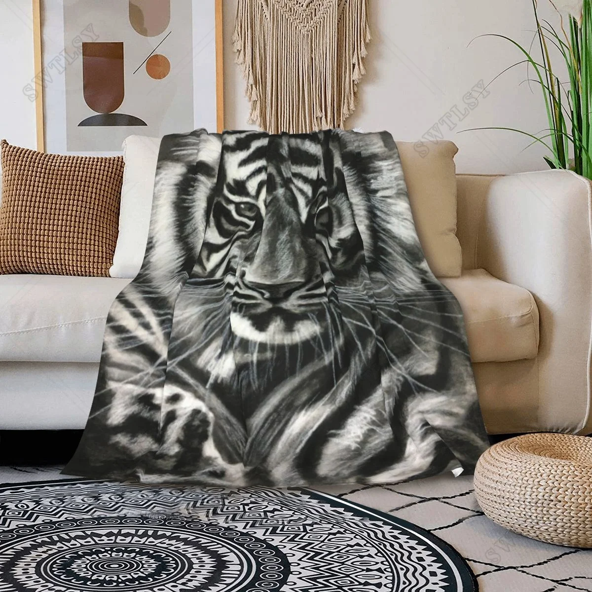 Noble 3D Print Tiger animal Pattern Flannel Blanket Bed Cover for sofa Soft Adult Warm Throw Blanket Travel Throw Blanket Queen