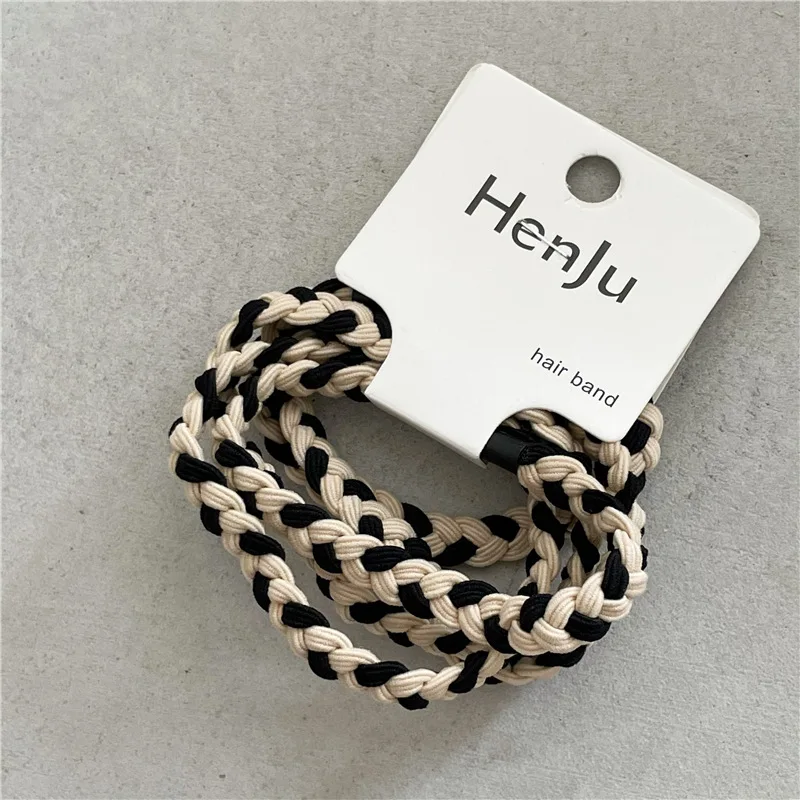 Black and white contrast color twist braid basic rubber band 5 sets of color hair rope ponytail rubber band Korean version new