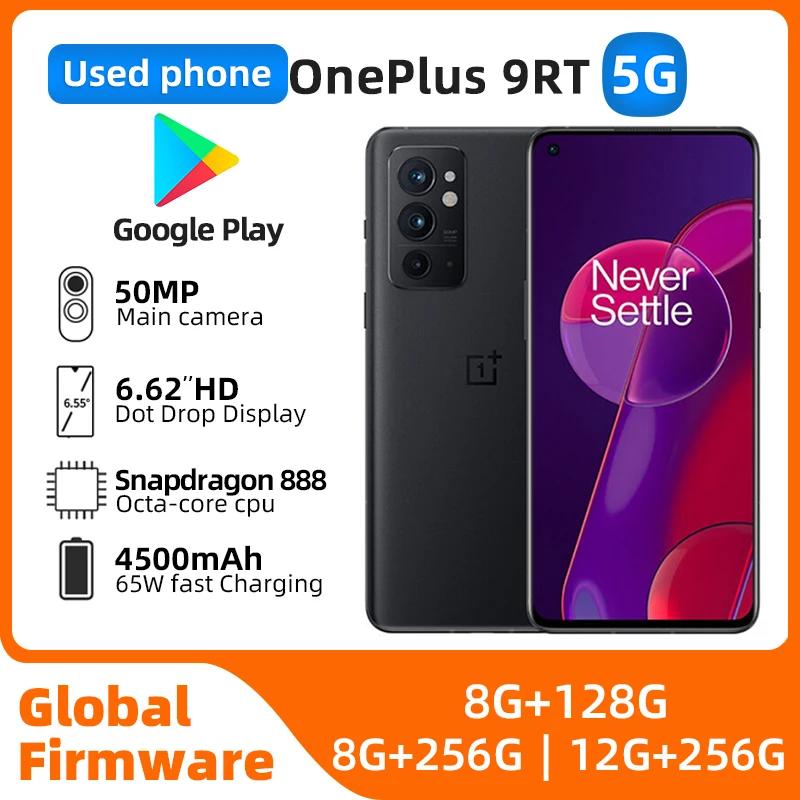 OnePlus-teléfono inteligente 9RT 9R T 5G, Rom Global, 8GB, 128GB, Snapdragon 888, 120Hz, 6,62 pulgadas, AMOLED, 65 Warp, carga usada