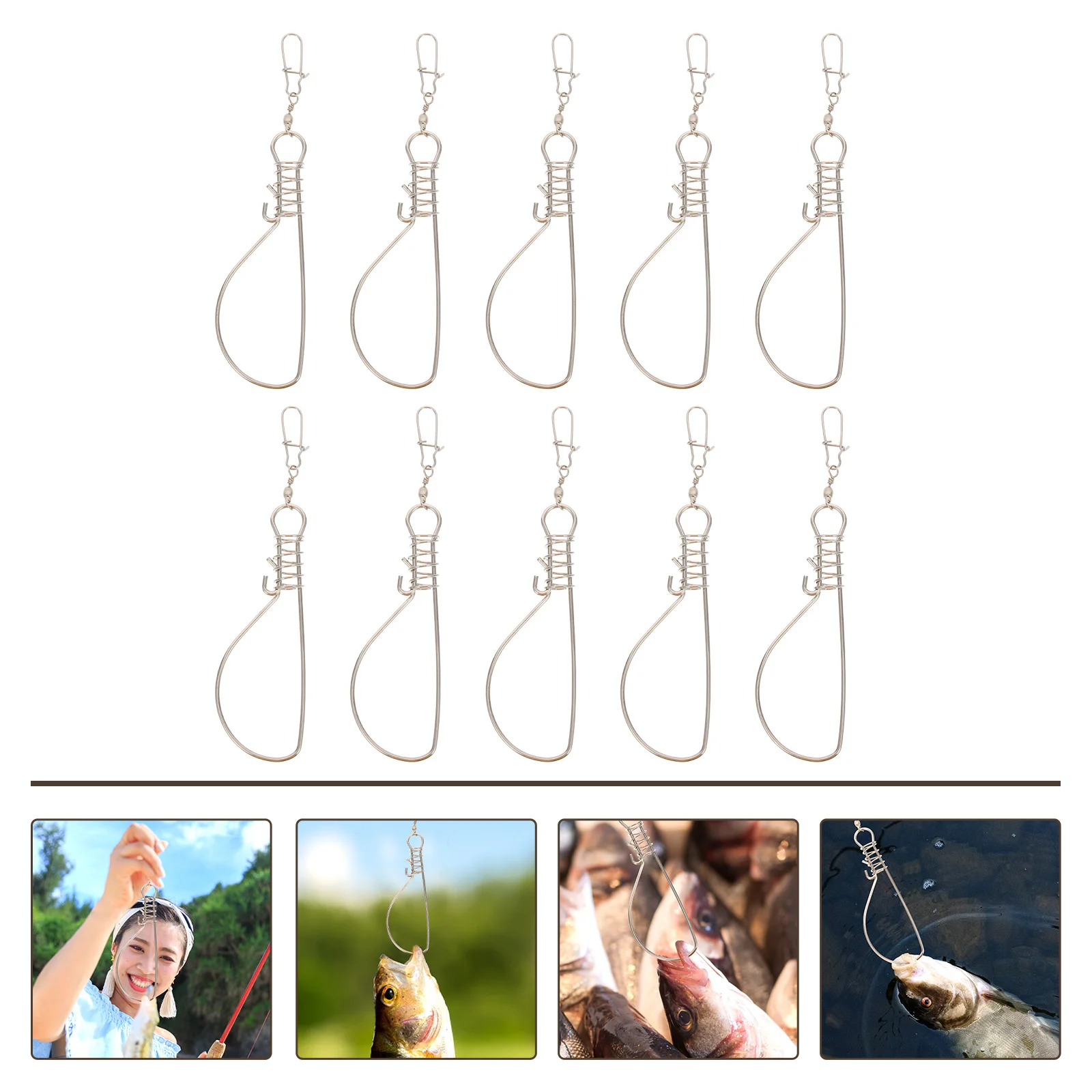 10 Pcs Stainless Steel Fish Locking Buckle Alive Hooks Portable Fishing Tools Outdoor Device Supplies Stinger Spring Lock Easy