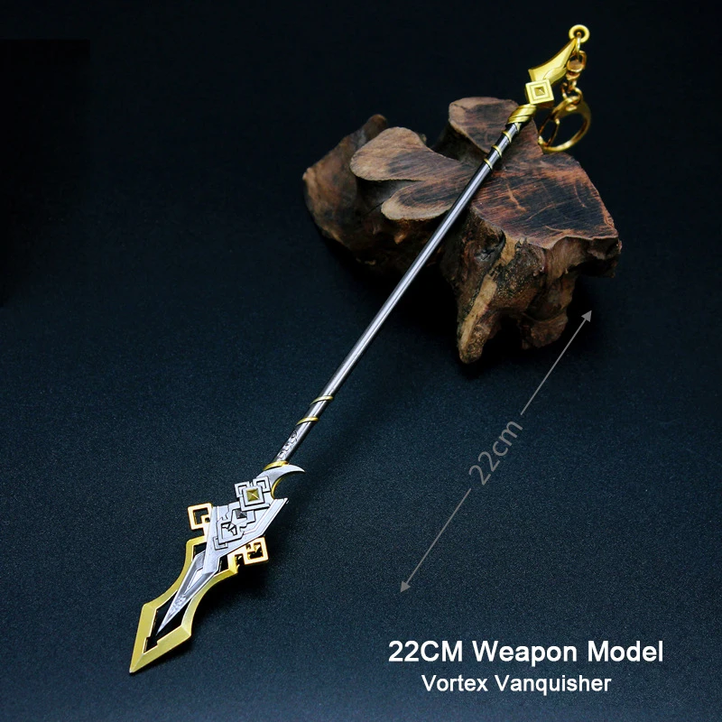 22CM Spear Weapon Metal Model Genshin Impact Zhong Li Vortex Vanquisher Collection of Toys Game Personalized Keychain Peripheral