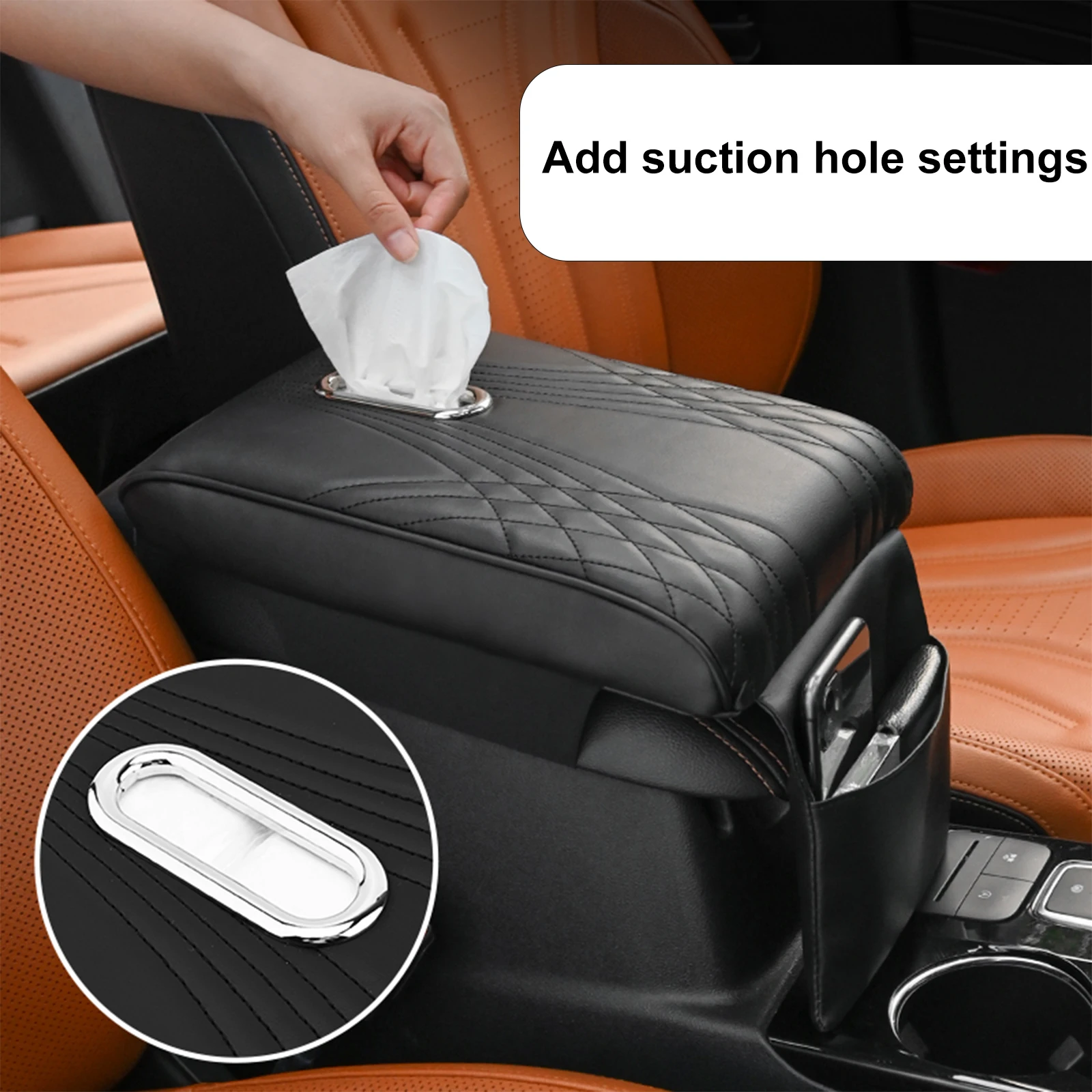 

PU Leather Car Armrest Mat Center Console Arm Rest Protection Cushion Auto Armrests Storage Box Cover Pad Tissue Box Storage Box