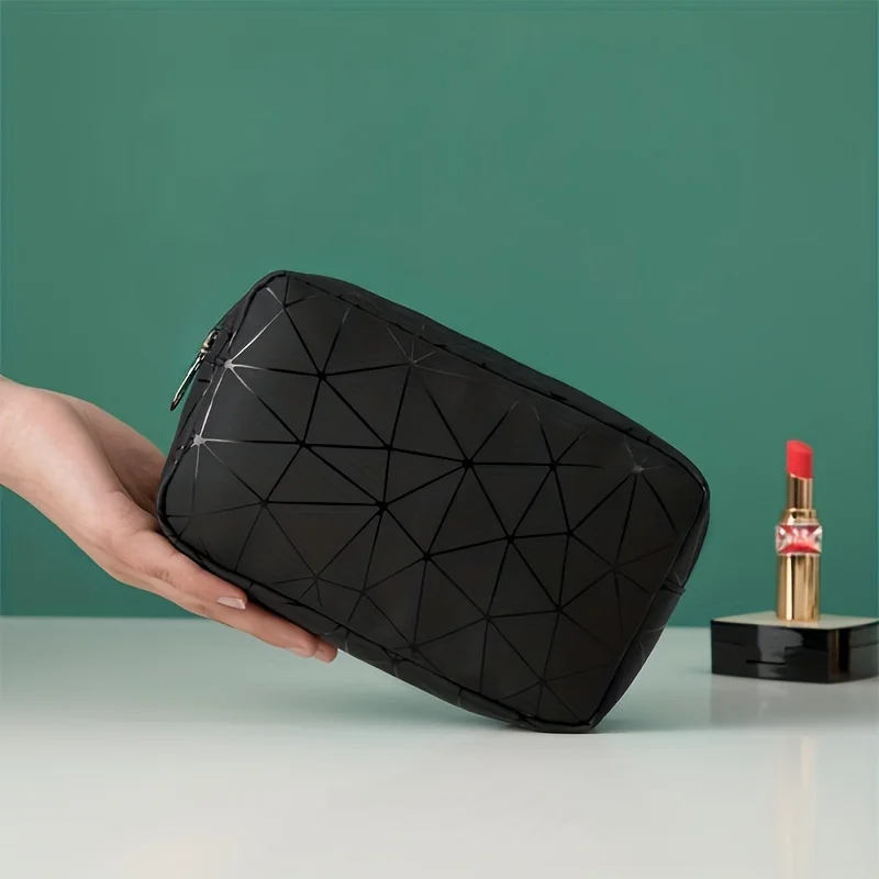 Simple Portable Makeup Storage Bag, Lightweight Multifunctional Geometric Pattern Bag, Travel Toiletry Pouch Coin Purse Cosmetic