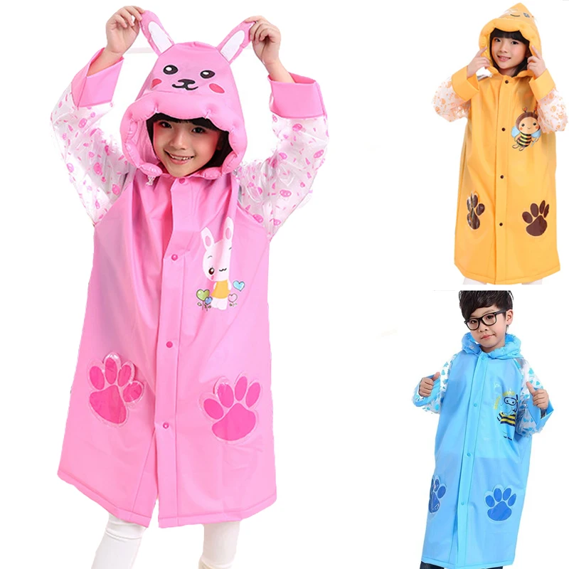 Summer Children\'s Raincoat Boys Girls Cute Cartoon PVC Waterproof Hooded Poncho with Backpack Position Student RainWear