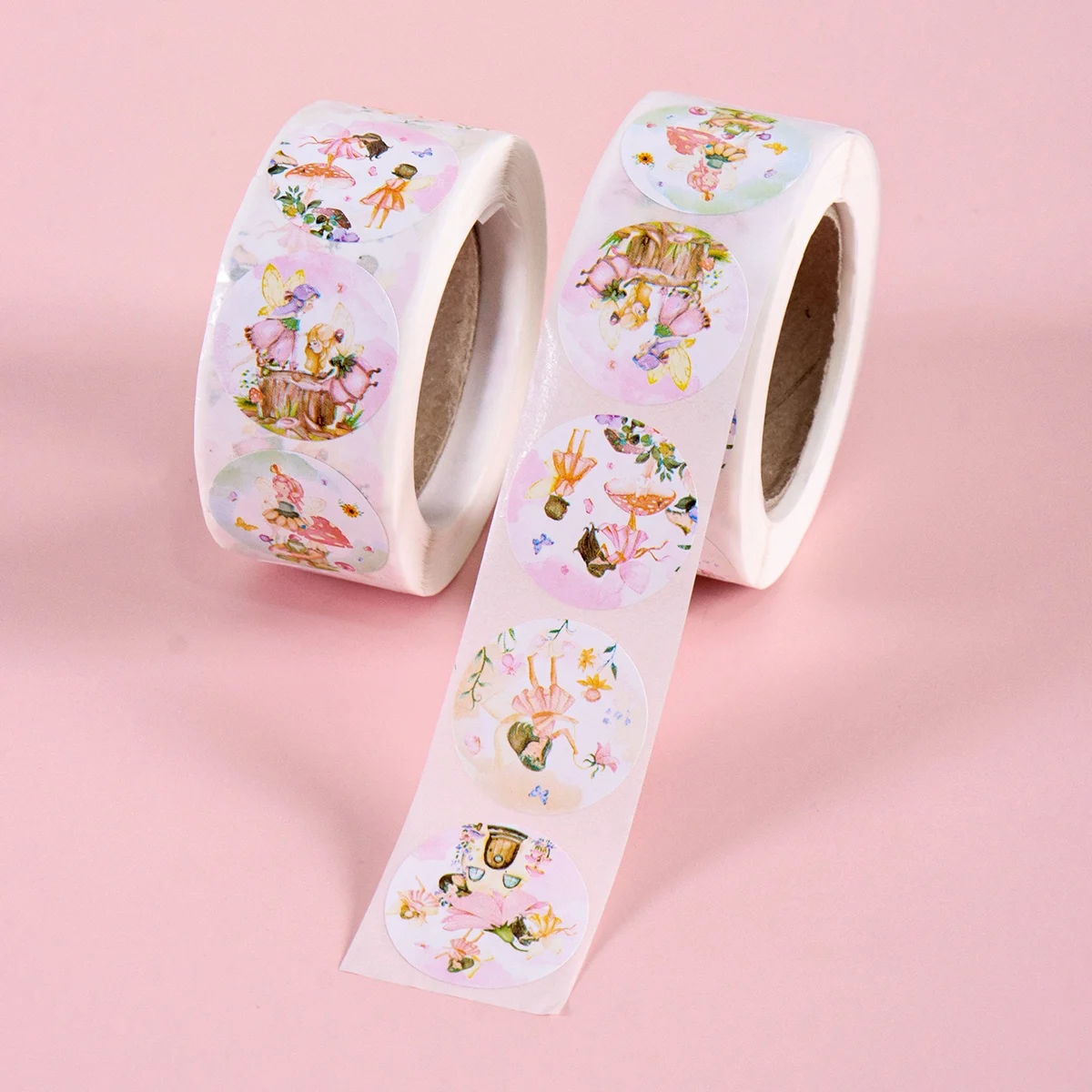 500 Stück Blumenfee Runde Aufkleber Rosa Abziehbilder Niedliche Sticker Feen-Thema Geburtstagsparty Dekoration Runde Aufkleber Frühling – Detail 3