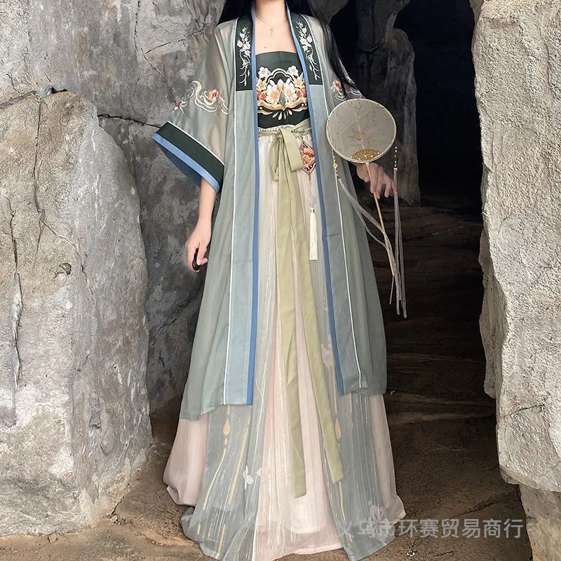 Hanfu Fairy Lady Chebula Skirt China Traditional Antique Han Element Embroidered Silk Daily Summer Suit