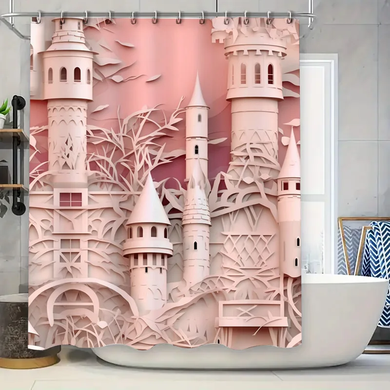 

Винтажная занавеска для душа с розовым замком, ручная работа, дизайн вырезки из бумаги для декора ванной комнаты, роскошные аксессуары для дома, простая установка, вода-