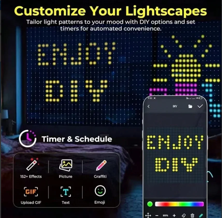 Smart Curtain Lights, 400 LEDs, Fairy Light Strip with App and Remote Control, DIY Waterproof Decor for Bedrooms, Backdrops, Outdoors, Halloween, and Christmas