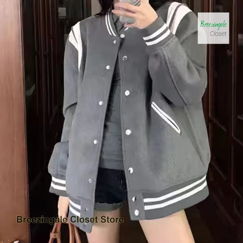 

Japanese college style contrast stitching stand-up collar baseball uniform coat women's spring and autumn Joker casual jacket