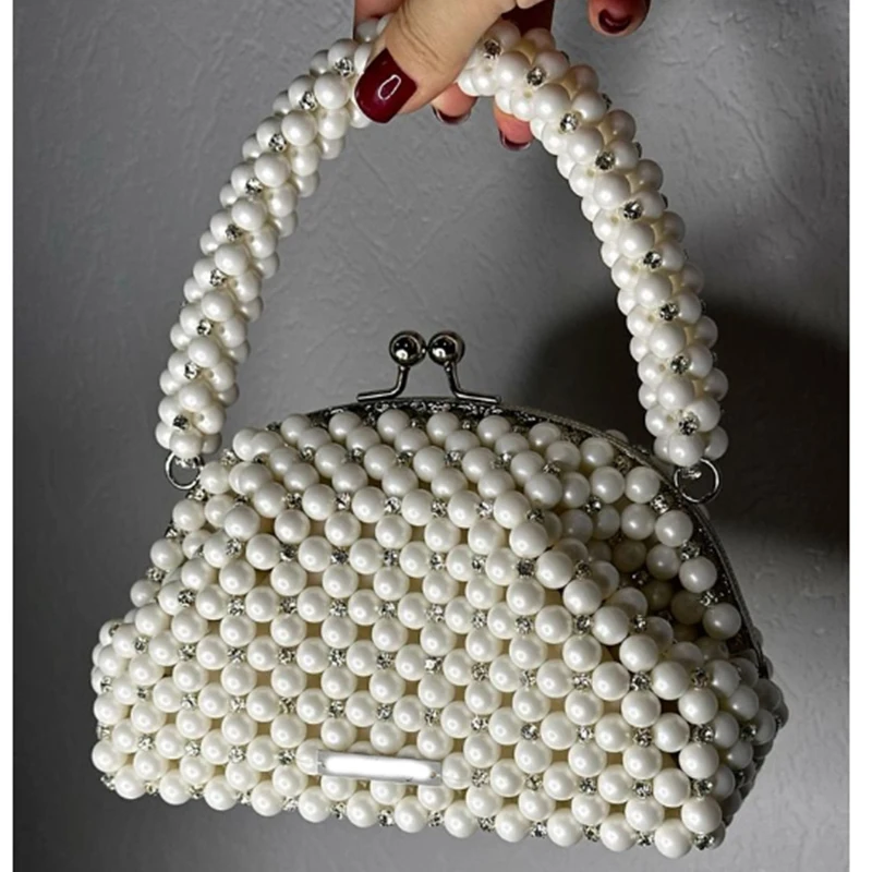 

Banquet Party Diamond Design Novice Handbag High-end Luxury Texture Clip Bag Fashion Bead Handwoven Women's Bags Customized
