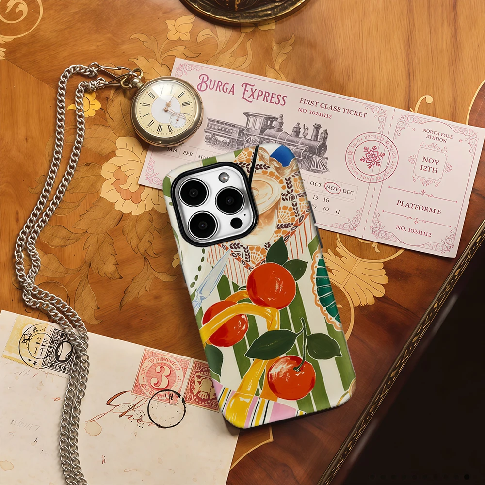 الحمضيات نزهة جراب هاتف آيفون 17AIR 16E 16 15 14 13 12 11 17 برو ماكس زائد طبقة مزدوجة الغطاء الخلفي