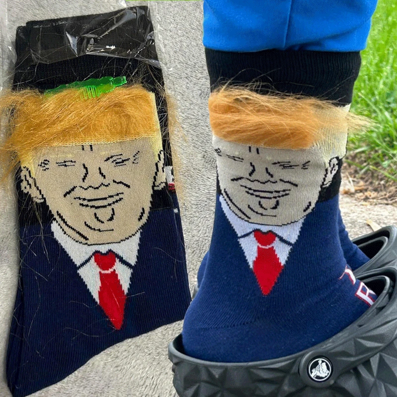 10PCS Funny and Funny Donald Trump Presidential Socks With 3D Fake Hair Round Neck Socks for Men\'s Street Clothing Hip Hop Socks